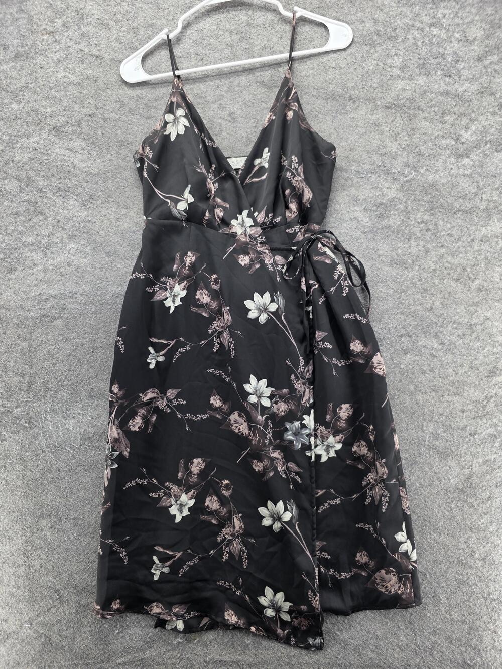 ASTR The Label Dress Womens S Black Midi Wrap Slip Dress Strappy Tie V-Neck
